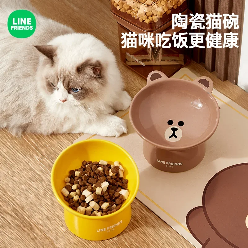 

LINE FRIENDS Anime Kawaii Cat Food Pet Bowl BROWN SALLY Thickened Widened Bowl Mouth Tilted Ceramic Cartoon Dog Eating Bowl Gift