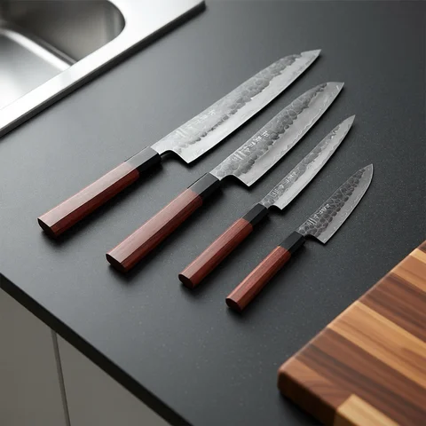 HEZHEN 1-3PC Kitchen Knife Set Chef Utility Santoku Professional Clad Steel Japanese Cook For Meat Kitchen Knife Red Wood
