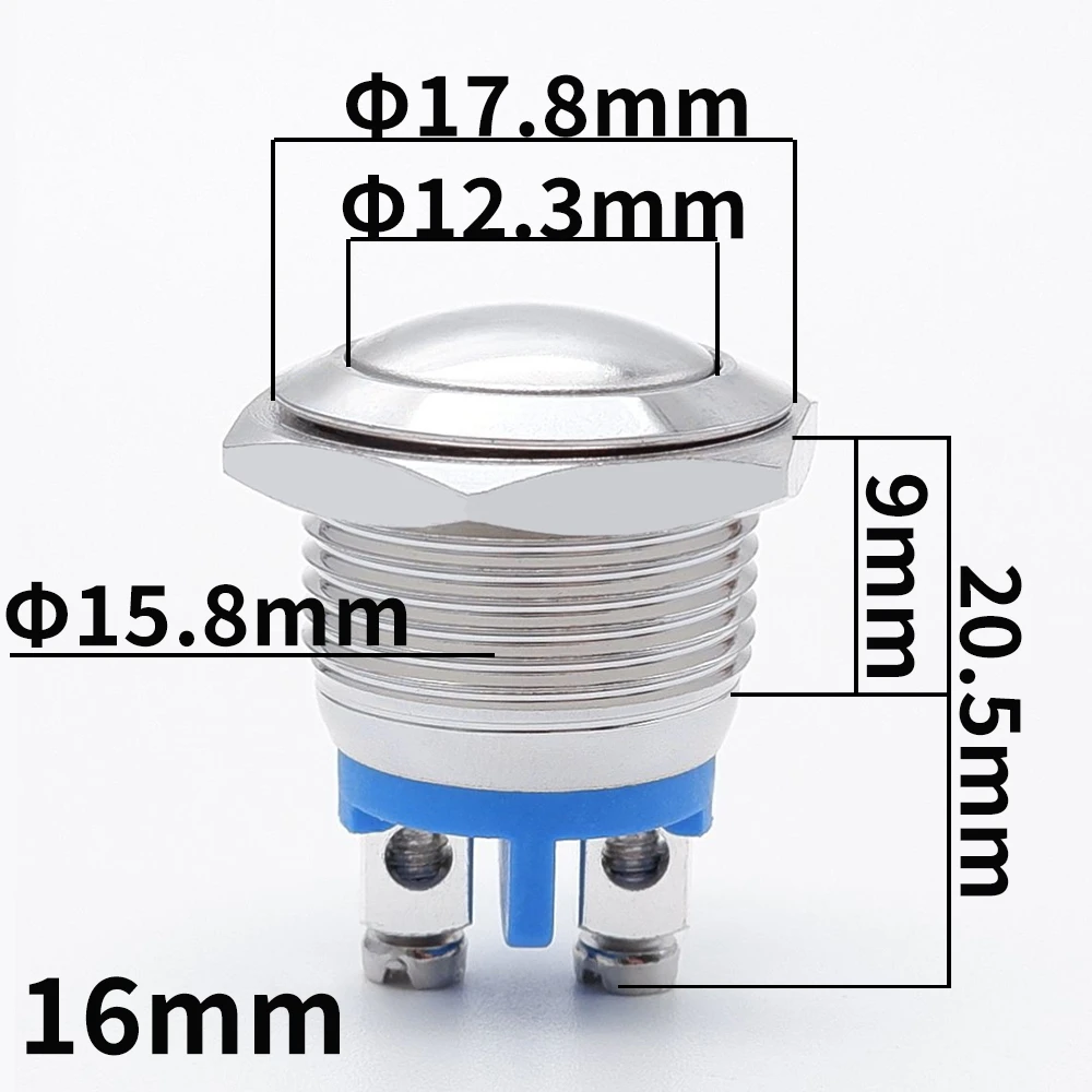 Metal Push Button Switch 16mm 19mm 22mm 1NO Momentary Reset Self Screw Terminal Waterproof Car Engine Doorbell PC Power Switch