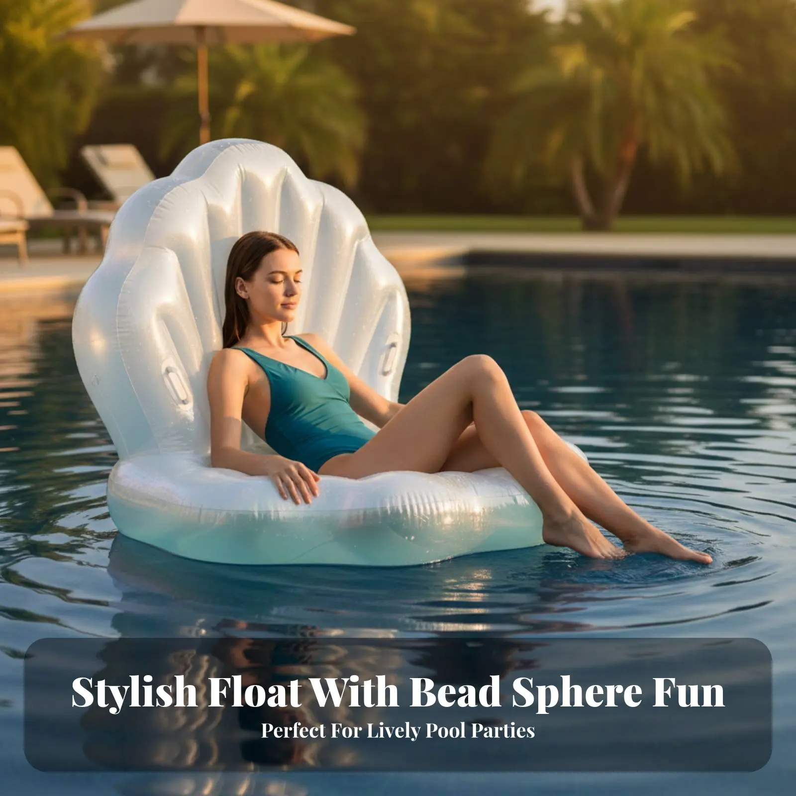 Aufblasbare Poolliege, verdickte Perlenliege für Erwachsene, Wasserstuhl, Social-Media-Foto-Requisite