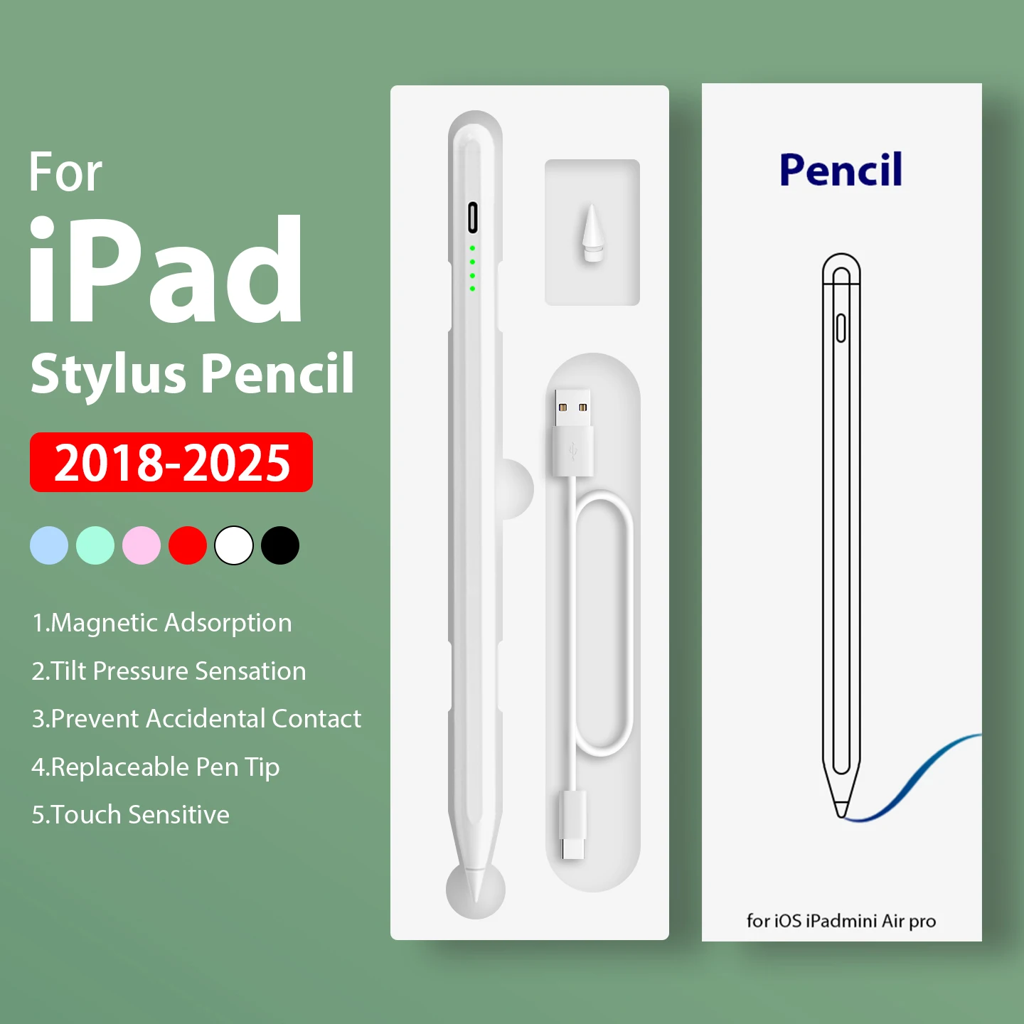For Apple Pencil For iPad A16 Pro 11th M5 M4 13 12.9 Air 11 M3 M2 5 4 3 Stylus Pens 10 9 10th 9th Generation Mini 7 6 Touch Pen