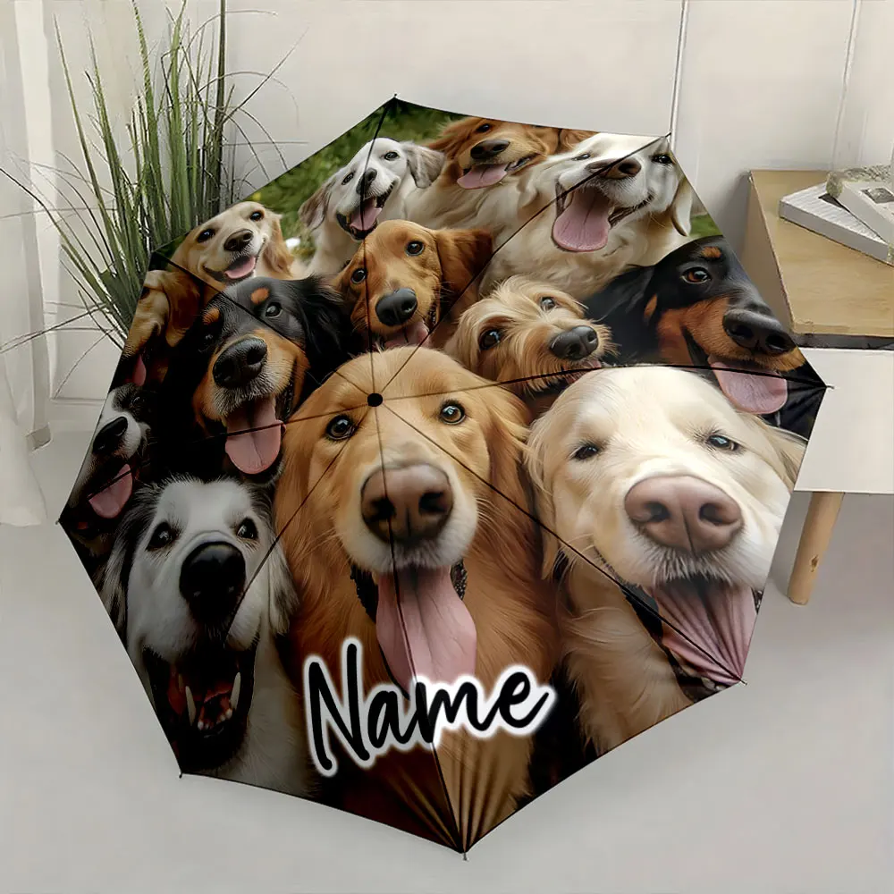 Custom Name  Dog Smiles Printed Umbrella for Pet Lovers Print 8 Iron Ribs Folding Umbrella Auto-Open Fashion Sunshade