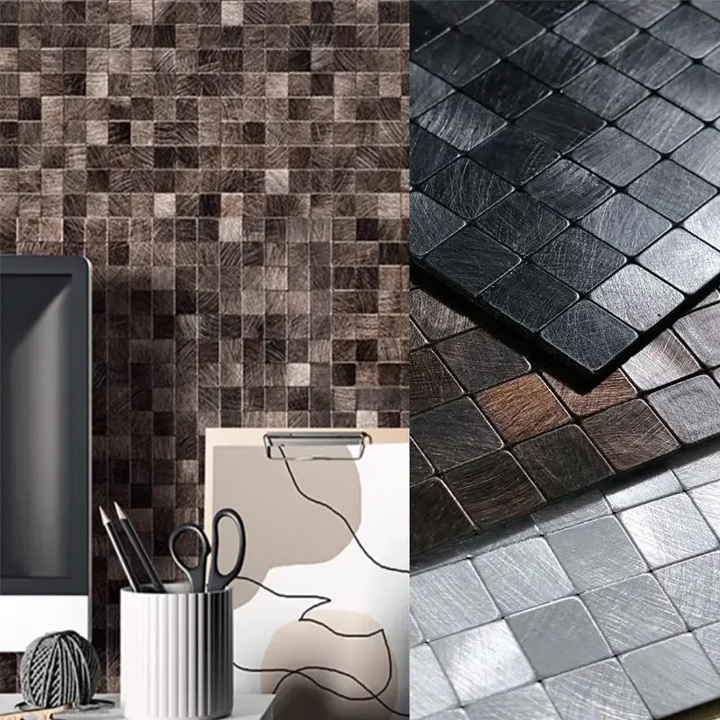 Mosaic Metal Aluminum Plastic Panel Wall Sticker Self-adhesive Peel and stick Abstract Waterproof Kitchen Bathroom Tiles Decors