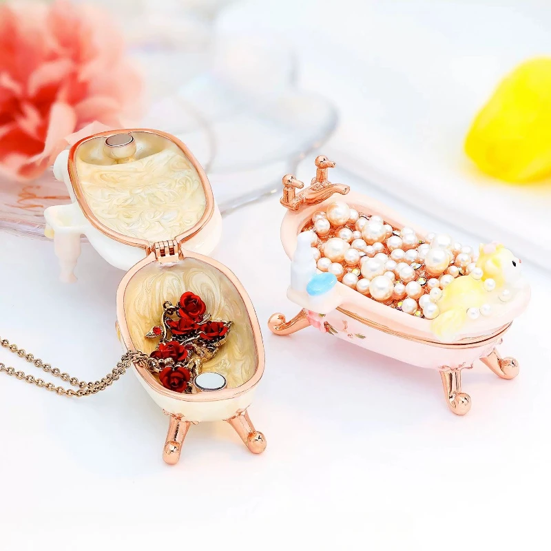 Cute Room Decor Creative Cat Bathtub Jewelry Organizer Earrings Ring Necklace Storage Box Girl Holiday Gift Exquisite Container