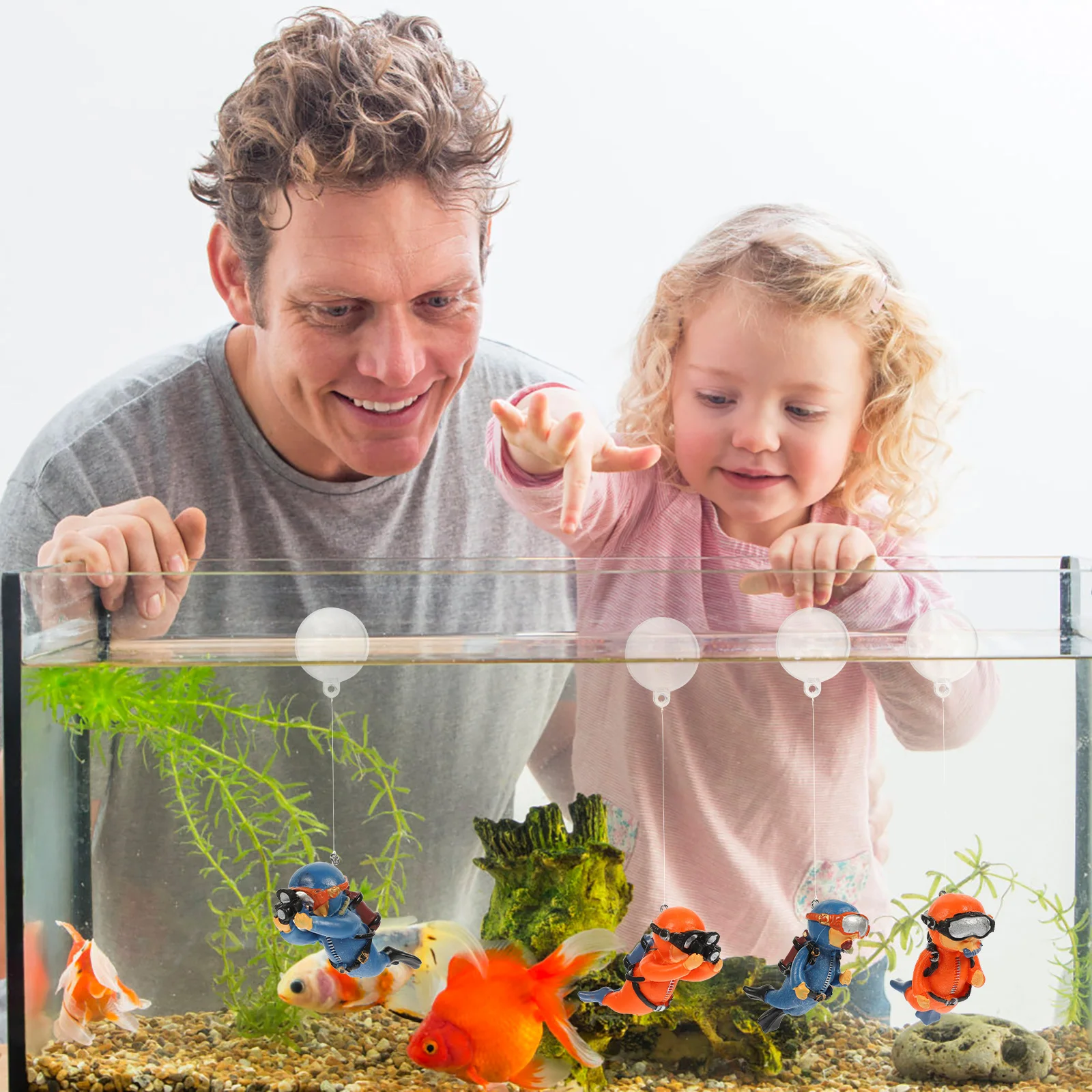 

4pcs Blue Fish Tank L scaping Adorable Diver Cartoon Figure Decor Aquarium Pet Supplies Stylish Office nament