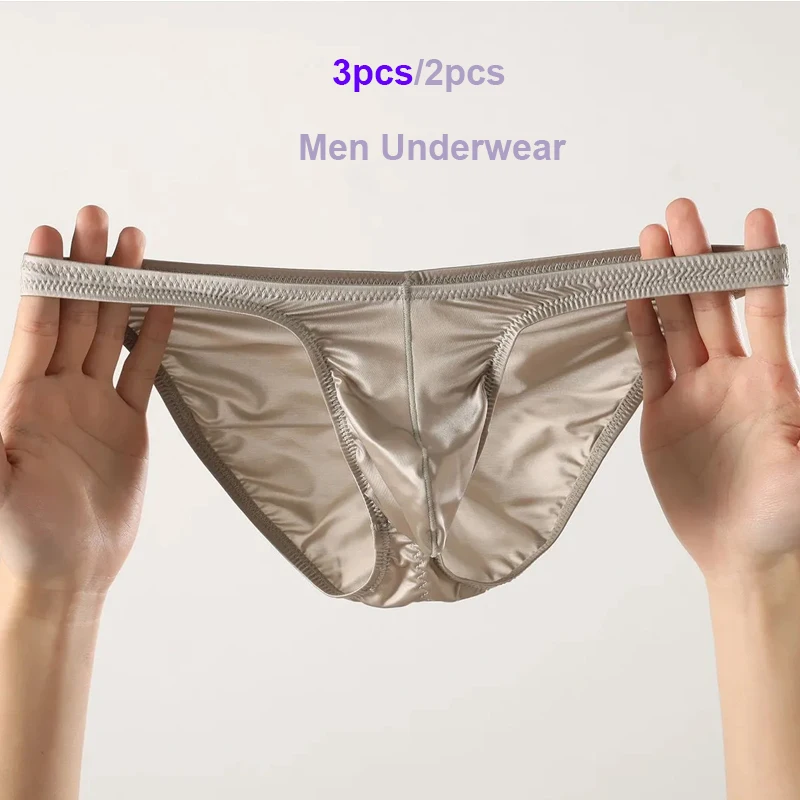 Sexy Panties Men Underwear Shinny Satin Low Rise U Convex Pouch Narrow-sided Tight-fitting Half-wrapped Buttocks Male Briefs