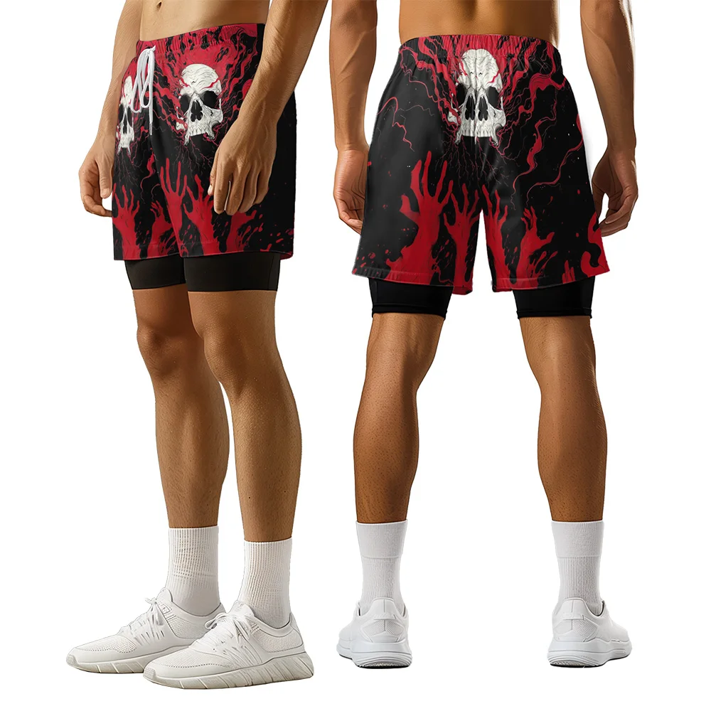 

2024 New original Summer Hellhand Skull 3D Premium Print casual trend sports letters High Street skateboarding camo shorts