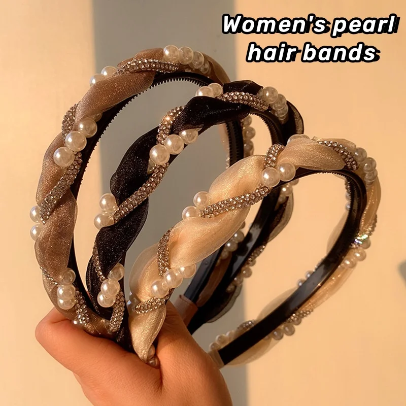 Having temperament Hair Bands Sweet pearls Headband Diamond Studded Hair Hoop Hair Accessories for Women Headwear Headbands