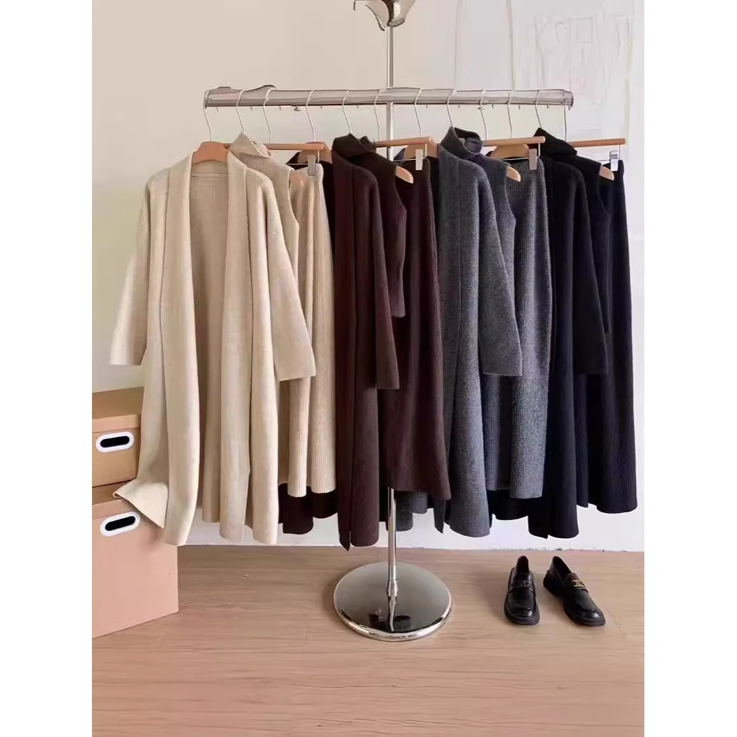 Lazin Sle T-stuk trui set lange herfst winter Faion f rok gebreide trui set Ice Cr kleur pure kleur