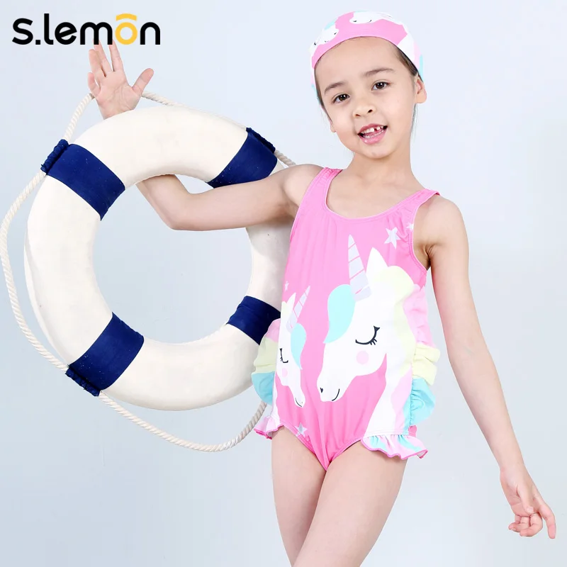 

S.lemon Kids Girls Pisces Swimsuit with Swim Cap - Sling Design Cute Zodiac Two-Piece Bathing Suit