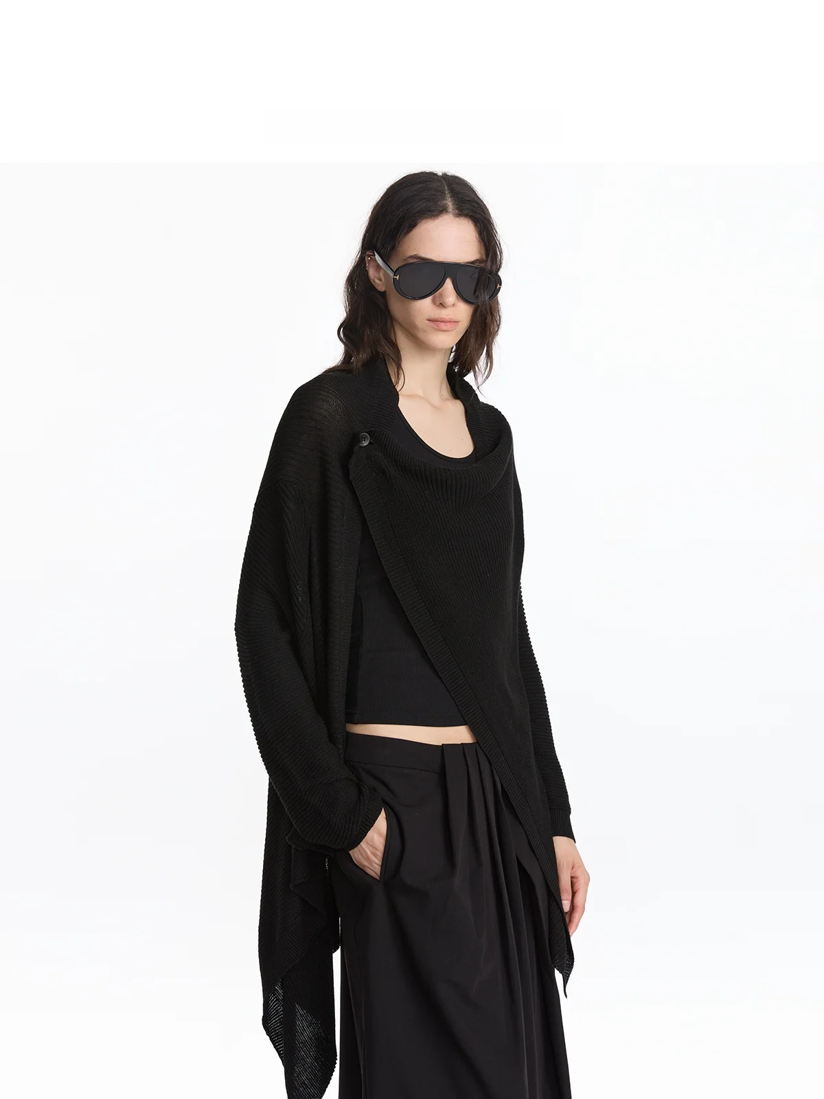 

LYUOCHENG Ранняя осень, повседневный асимметричный драпированный воротник, вязаный открытый кардиган, свитер из полиэфирного волокна, повседневный костюм для мужчин и ...