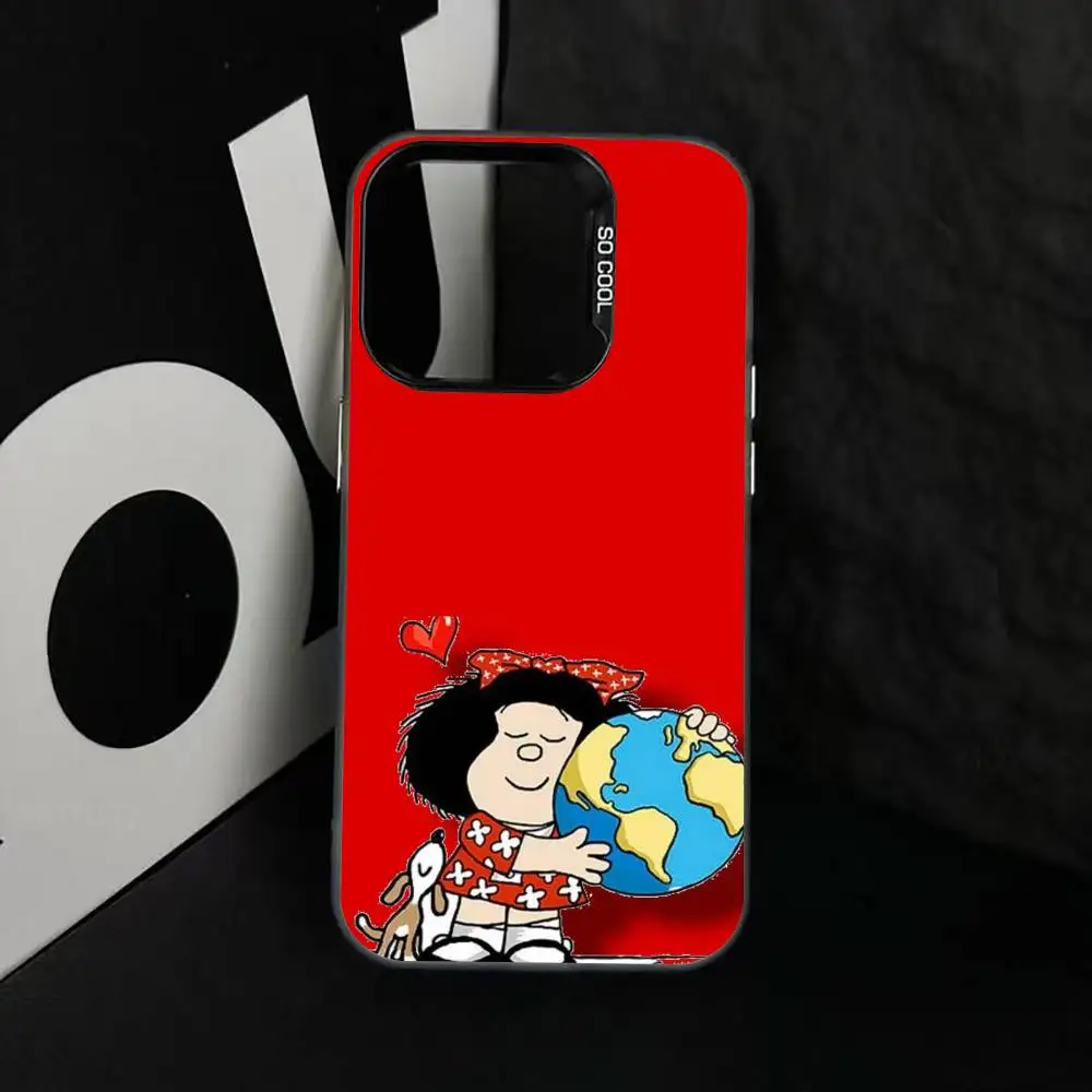 L-Lovely Cartoon M-Mafalda Phone Case For iPhone 17,16,15,14,13,12,11 Plus,Pro Max,XS,Colorful Silver Black Cover
