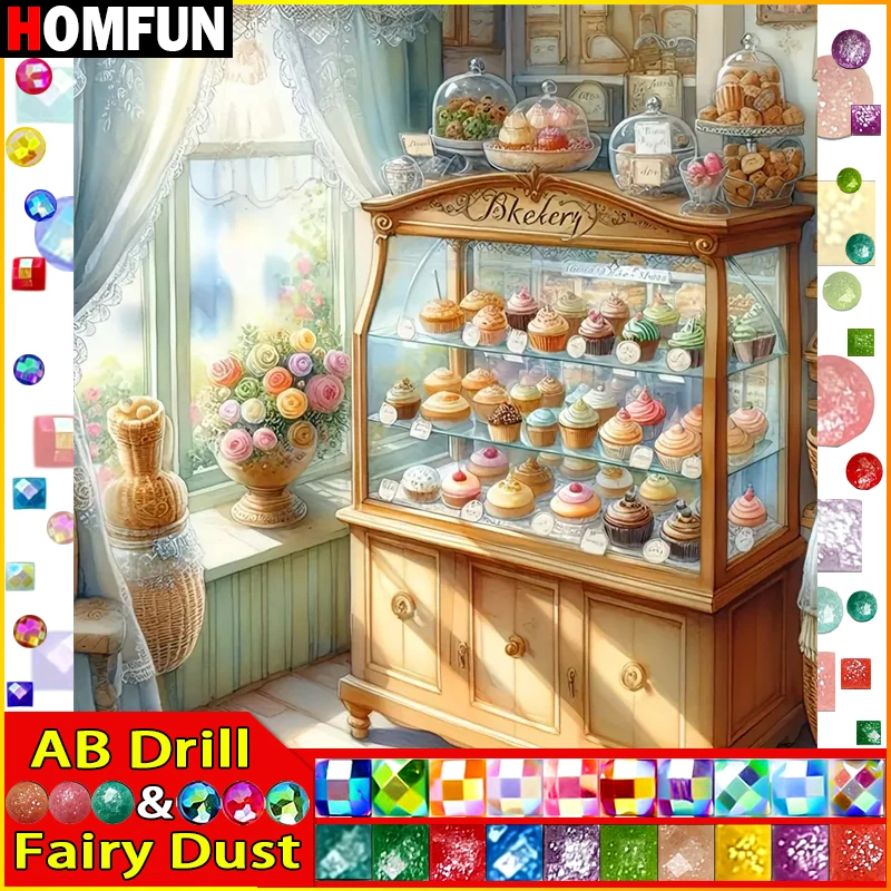 HOMFUN Fairy Dust AB Full Diamond Embroidery "Scenery Cake" Diamond Painting Patterns Rhinestone Unfinished Home Decor