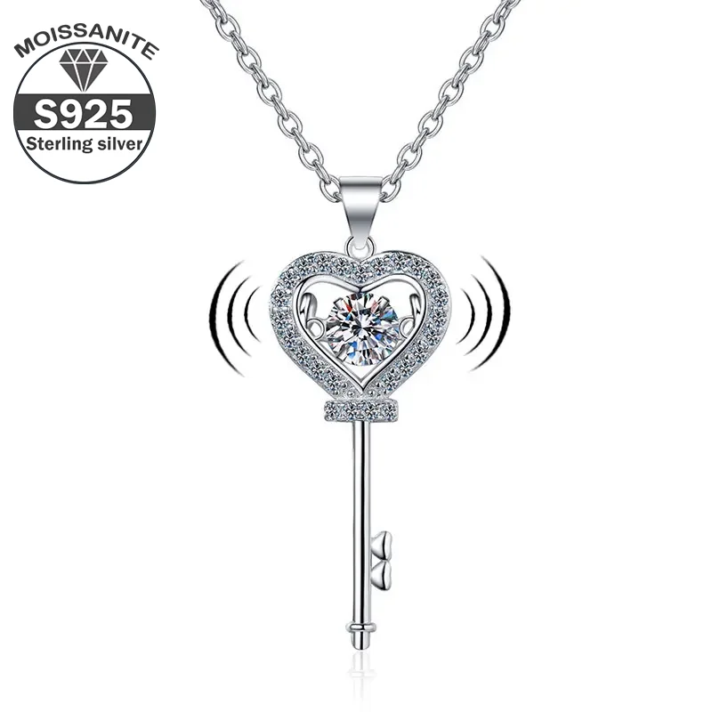 

S925 Sterling Silver 0.5ct Moissanite Men's Key Pendant Necklace Exquisite Simple Couple Necklace Birthday Anniversary Gift