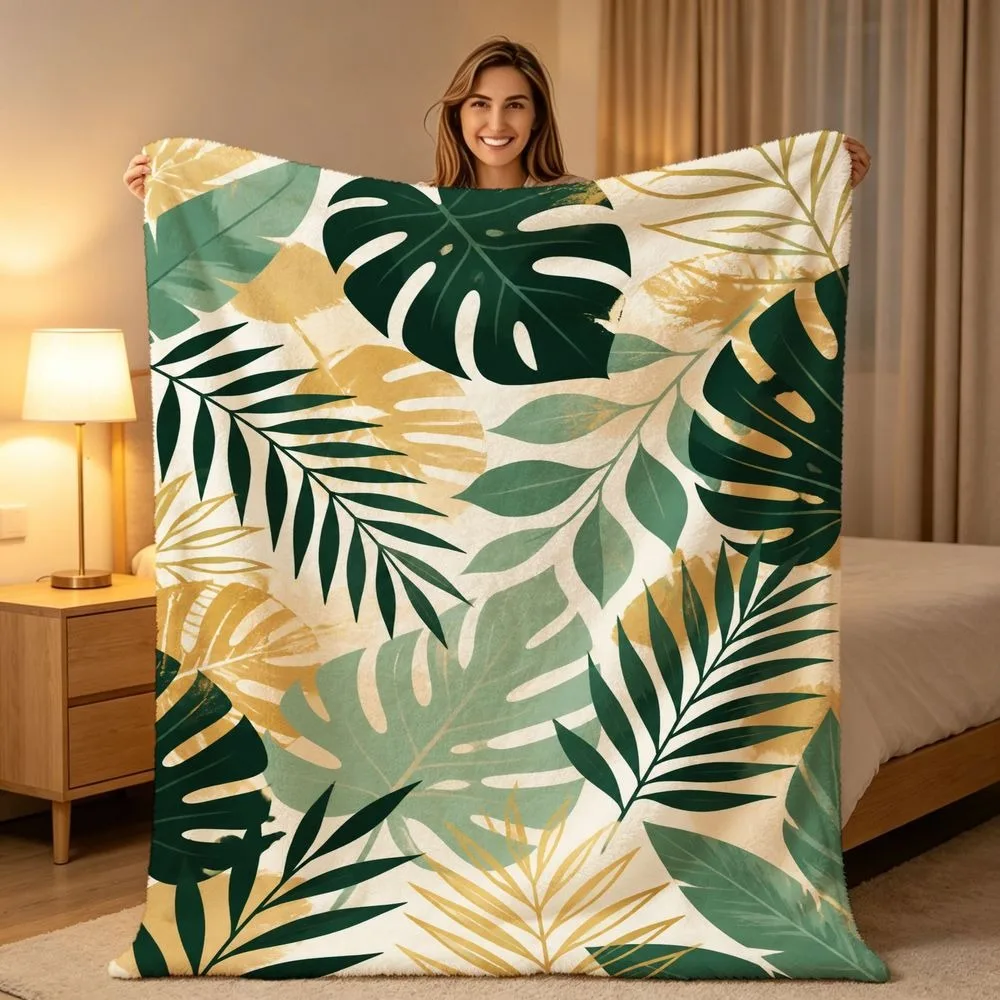 Soft Watercolor Dandelion Floral Print Throw Blanket Flying Seed Botanical Pattern Soft Warm Sofa Bed Blanket All Season
