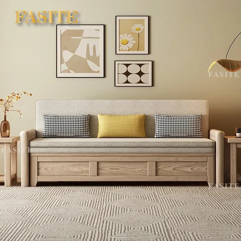 For Ash Wood Solid Wood Sofa Bed Multi-functional Push-pull Storage Double Bed Study Living Room Folding Telescopic Winter