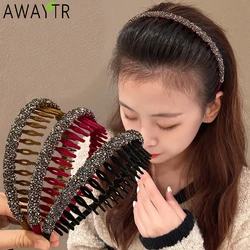 Retro Women Hair Hoop Flocking Rhinestone Hairband With Tooth Hair Band  Bezel Girl Headband Fashion Headdress Hair Accessories