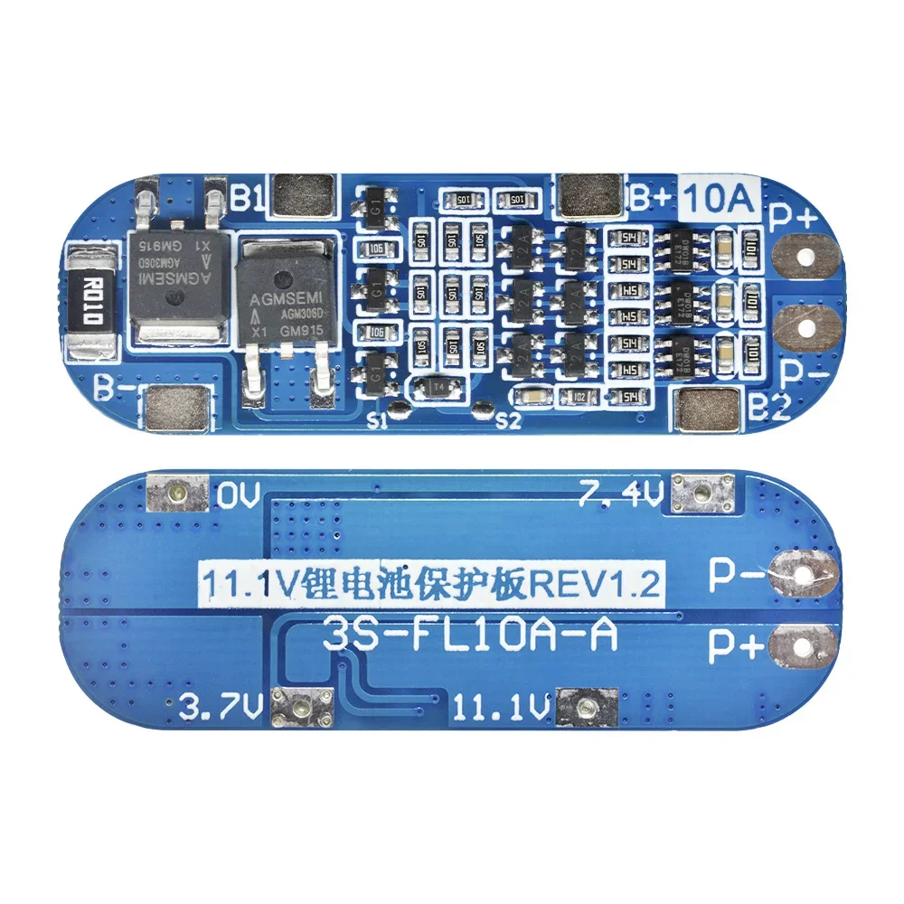 3S-Placa de protección de batería de litio, cargador BMS de 12V, 18650, 10A, 10,8 V, 11,1 V, 12,6 V, batería eléctrica azul