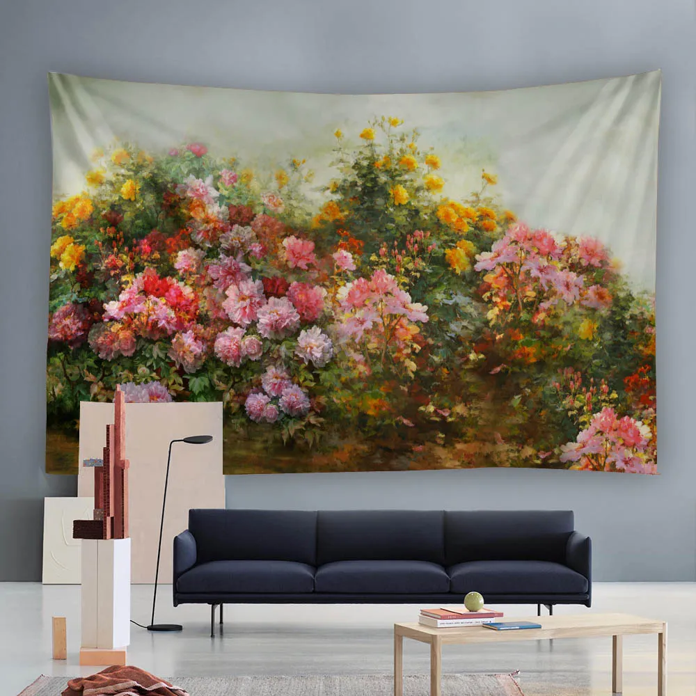 Vintage Floral Oil Painting Tapestry Mural - Home Decor Hanging Cloth for Living Room Bedroom - Room Background Decoration