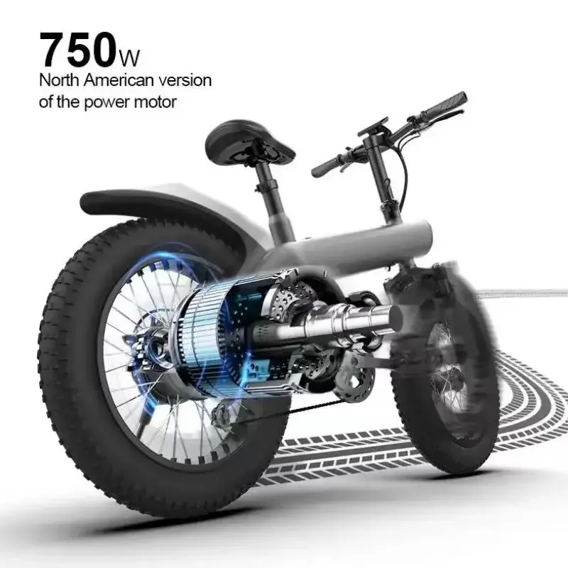 Electric Bicycle 750W Motor 48V13AH Hidde Battery Life 100KM Folding E Bike 20-inch Fat Tire Mountain Off-road Electric Bike