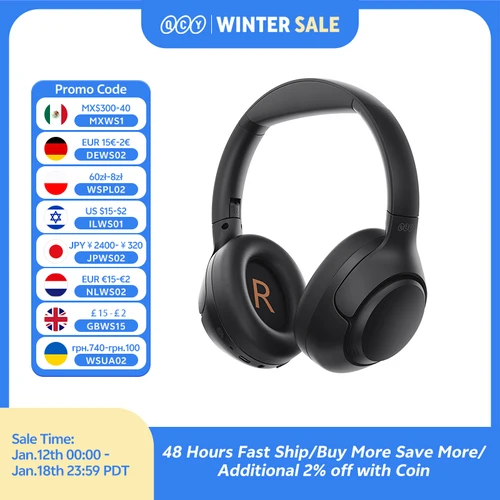 QCY-auriculares inalámbricos H3 ANC, cascos por encima de la oreja con Bluetooth 5,4, Audio de alta resolución, 43dB, híbridos, cancelación activa de ruido, 60H