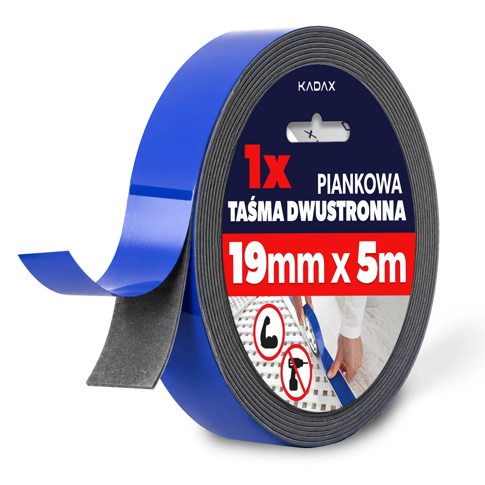 KADAX Sterke schuimtape, dubbelzijdige montagetape 5m x 19mm, PE-plakband, 1 st.