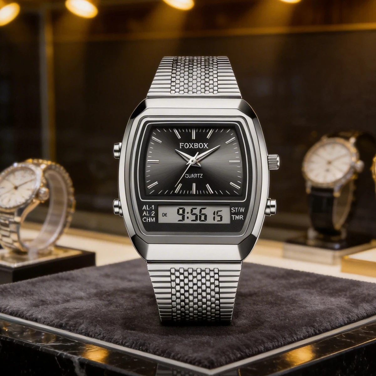 FOXBOX Luxury Digital Quartz Watches For Mens Women Fashion Casual Dual Display Time Sports Week Waterproof Wristwatches