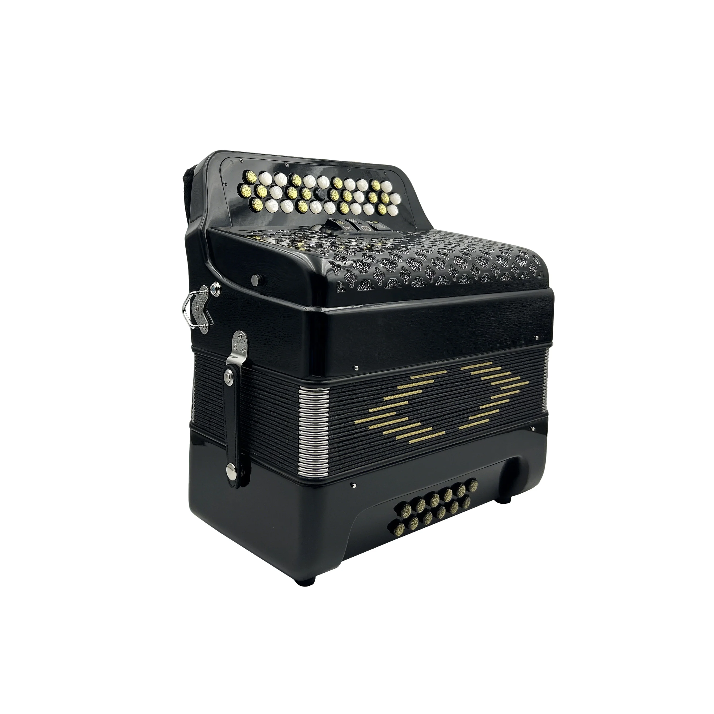34‑Button 12‑Bass 3‑Register Diatonic Accordion Wood Celluloid Black Portable For Student Folk Practice Stage Performance