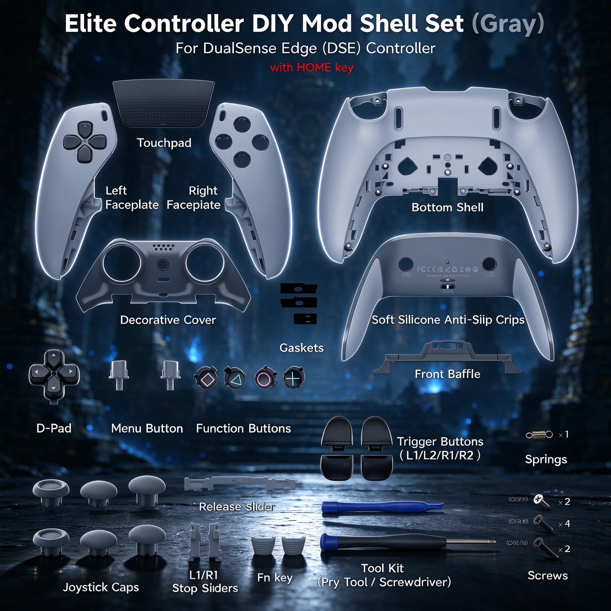Customized Shell Compatible with DS5 Elite Controller, Anti Slip Integrated Molded Soft Rubber Grip, Game Improvement DIY Replac