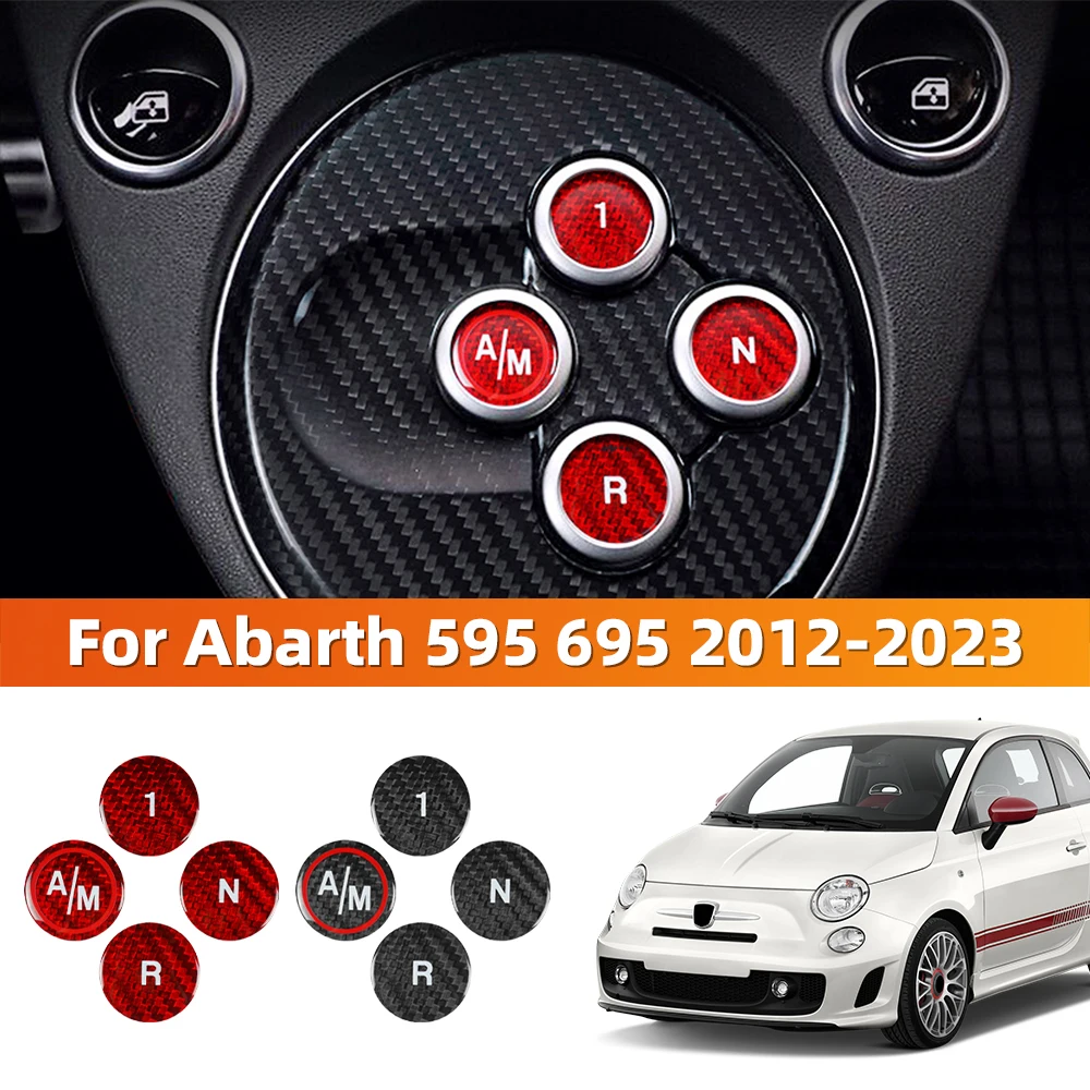 Carbon Fiber Car Gear Shift Button Switch Cover Sticker For Fiat 500 Abarth 595 695 12-23 Auto Interior Decoration Accessories