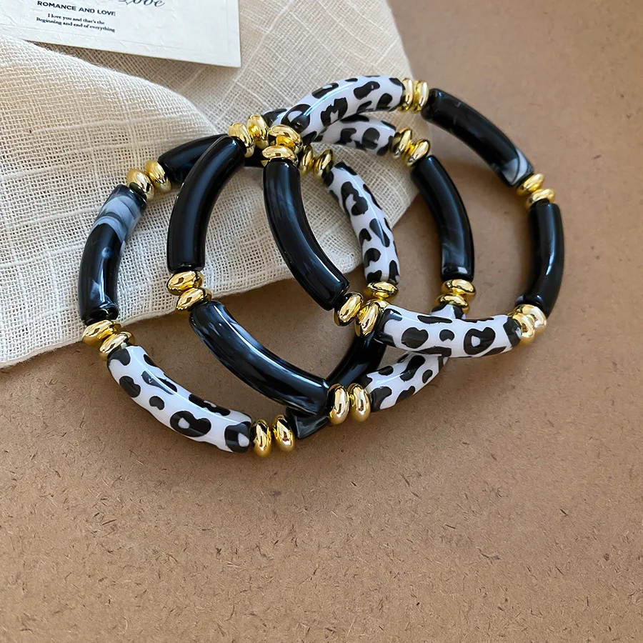 Multi-style Leopard Print Acrylic Stretchy Bracelets Set