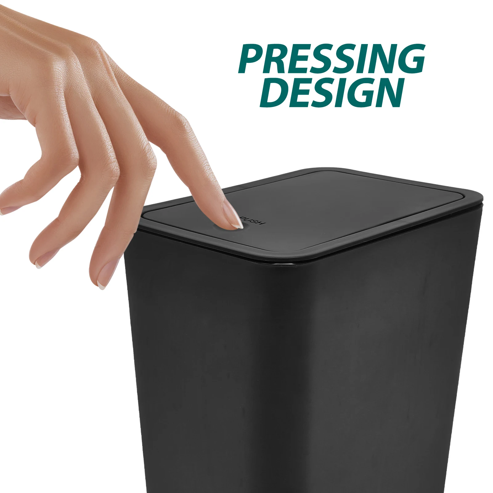 

Portable Trash Can with Lid Office Square Container Black Bathroom Plastic Household Garbage Bucket