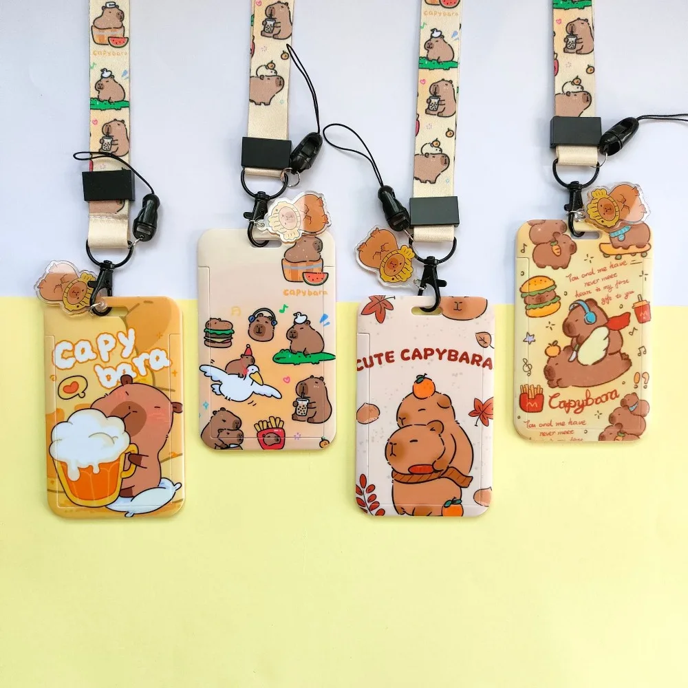 Cartoon Capybara Card Holder Keychain Bus Card Cover Case Business Card Holder Cute Credit Card Holders With Lanyard Id Holders