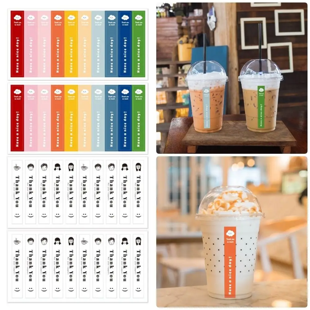 100Pcs/10 Sheets Colorful Milk Tea Sticker Thank You For Your Support Sticker For Water Bottle Coffee Small Business Label