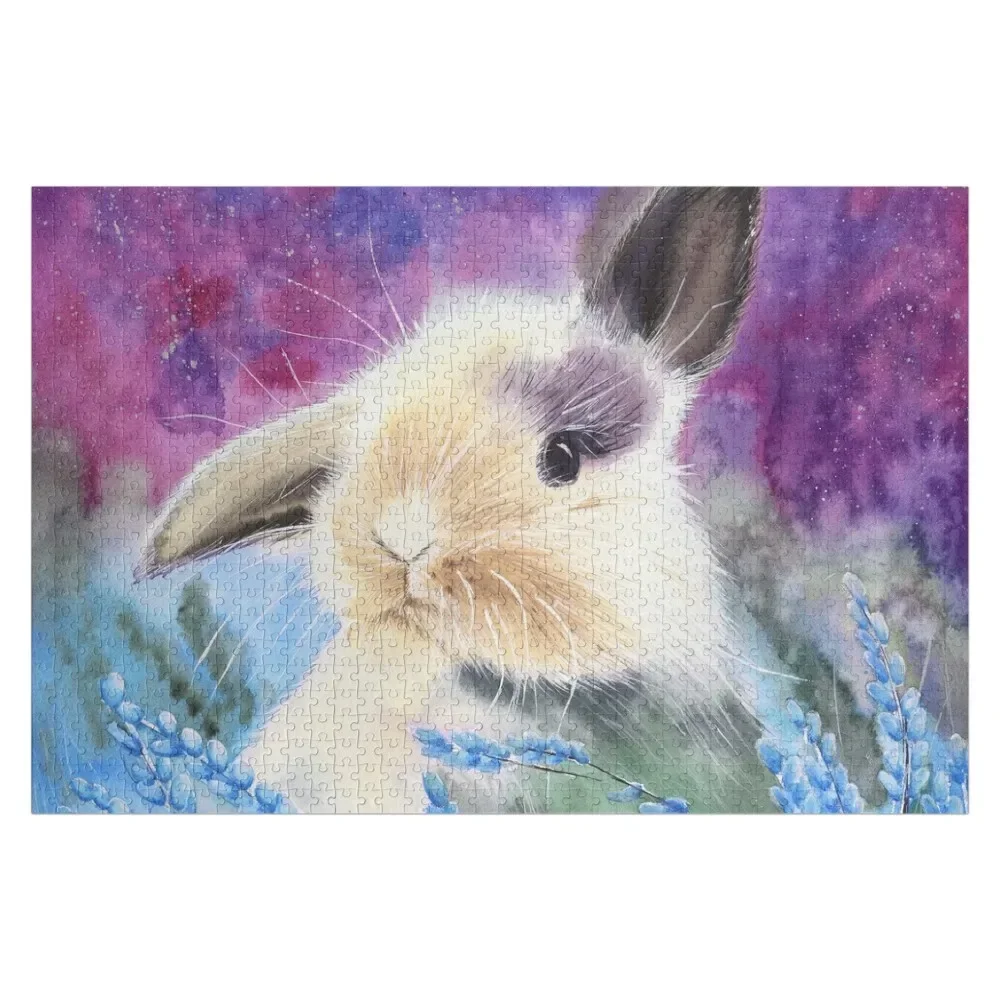 

Waterolor bunny in the blue flowers Jigsaw Puzzle Personalised Jigsaw Photo Puzzle