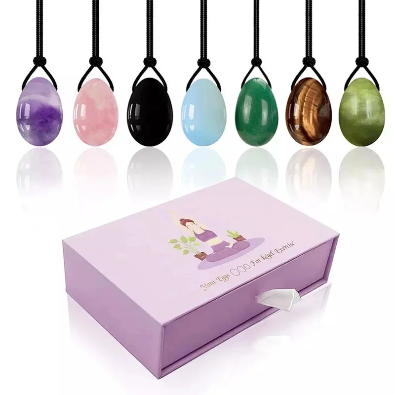 Natural Rose Quartz Yoni Egg Set White Crystal Obsidian Jade Massager Women Kegel Exerciser Vaginal Muscles Balls With Gift Box