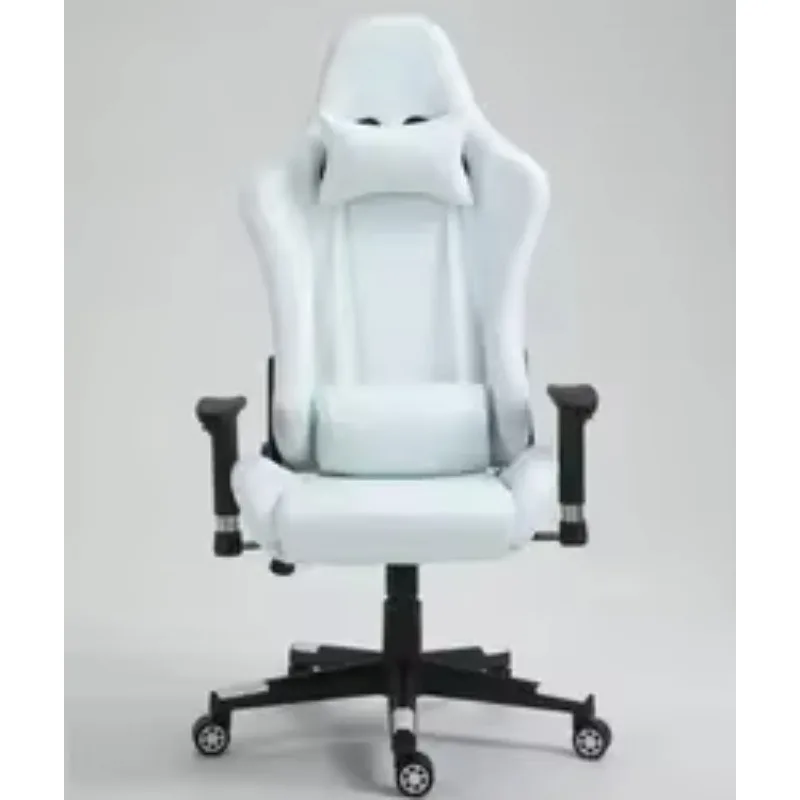 Kursi Gaming Komputer Kulit PU Putih Murah dengan Lampu LED dan Pijat, Dilengkapi Lampu dan Speaker