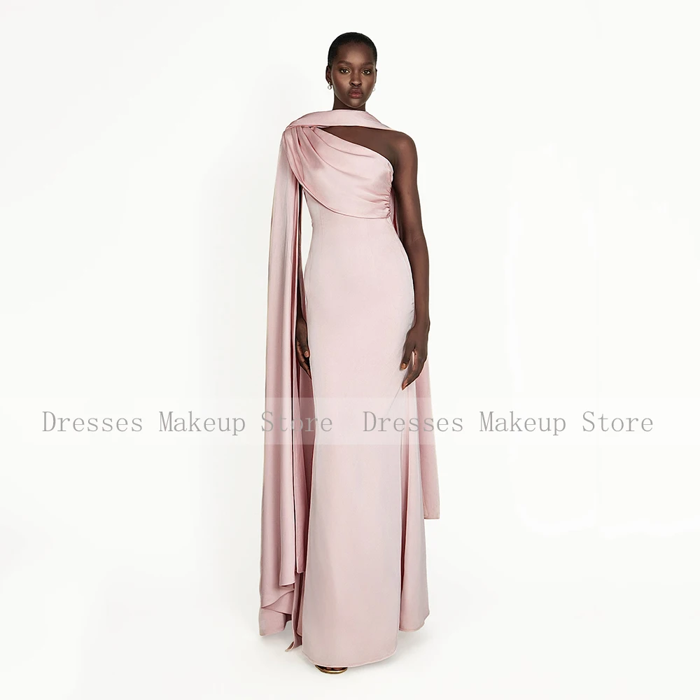 ชุดราตรีผู้หญิงปี 2025 แบบยาว ไหล่เดียว แขนคลุมทรงเมอร์เมด สำหรับงานแต่งงาน แขกในงานแต่งงาน ผ้าซาตินจีบระบาย เรียบหรู สำหรับงานเลี้ยงอย่างเป็นทางการ