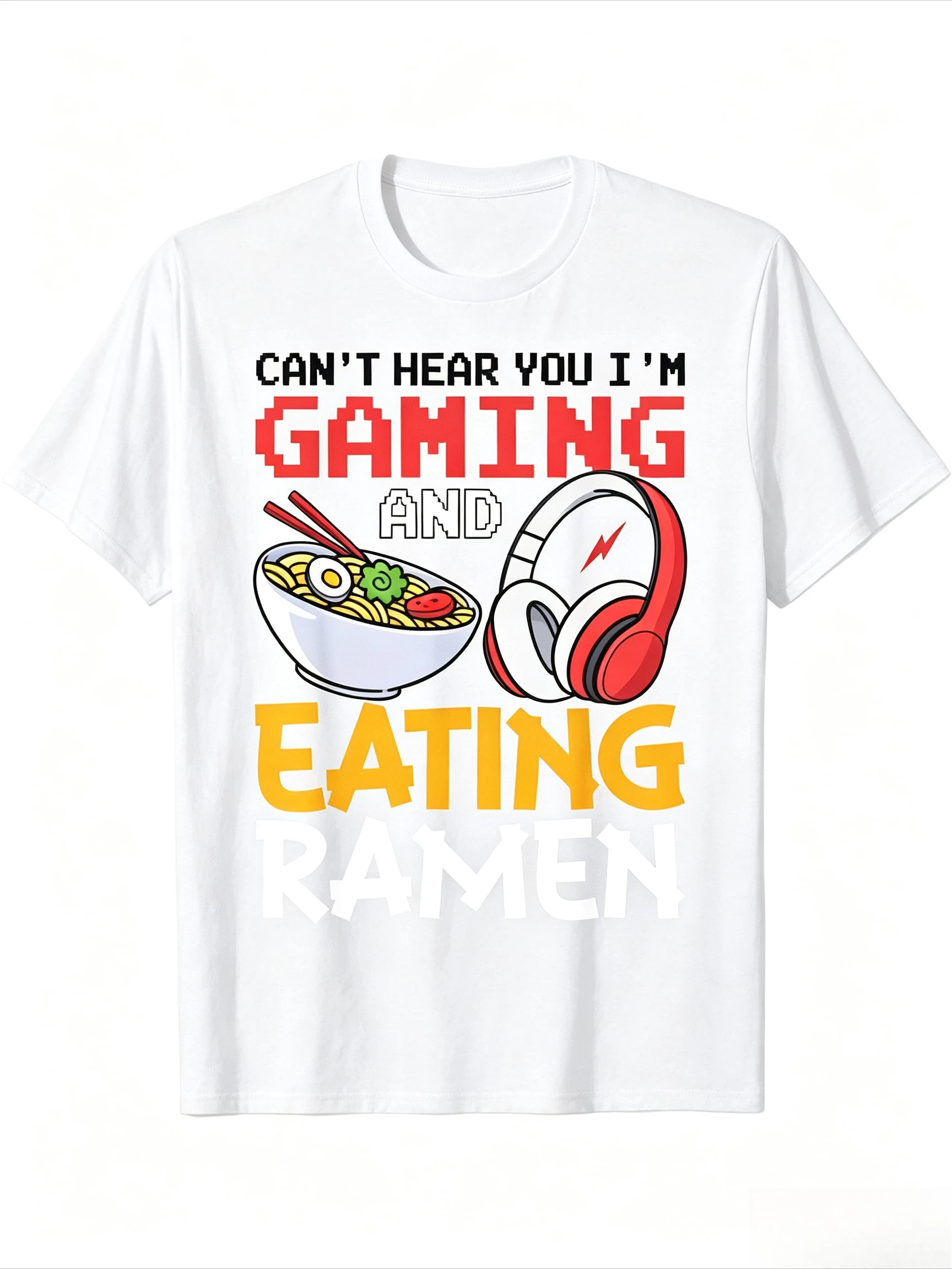 Gaming Ramen Graphic T Shirt Women Funny Gamer Style Print Casual Streetwear Food Theme Top Trendy Short Sleeve Daily Wear
