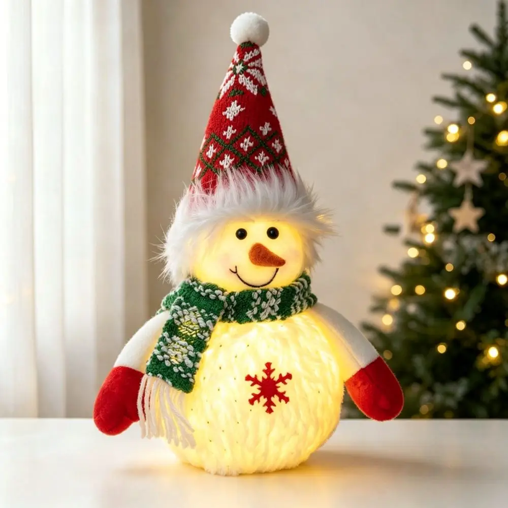 Glowing Christmas Snowman Doll Plush Ornament LED Warm Light Holiday Home Tabletop Decor Winter Party Window Display