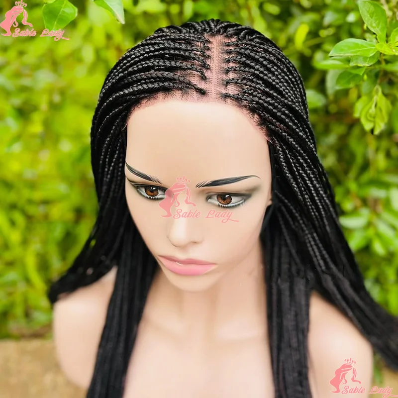 36 "كورنو شعر مستعار مضفر الاصطناعية كامل الدانتيل الباروكات الأمامية للنساء Knotless صندوق تجديل شعر مستعار مع شعر الطفل