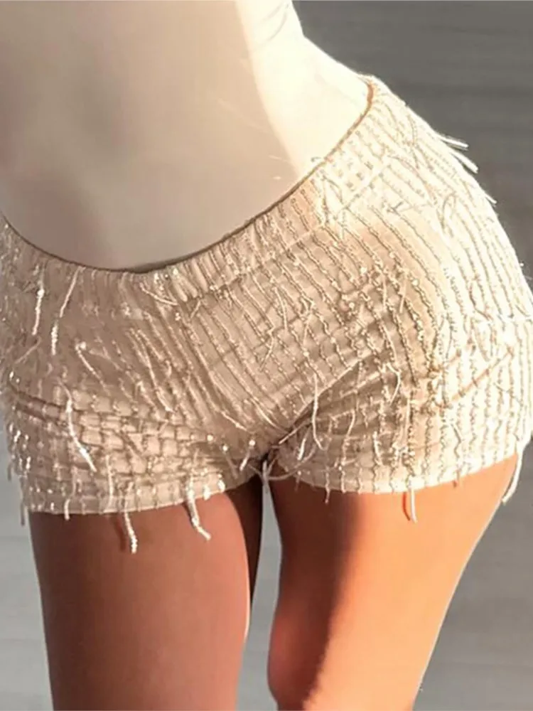 

Women's Clothing Slim Sequin Fringed Sexy Short Pants Solid Color Temperament Simple Style Bodycon package Hip Fashion All-match