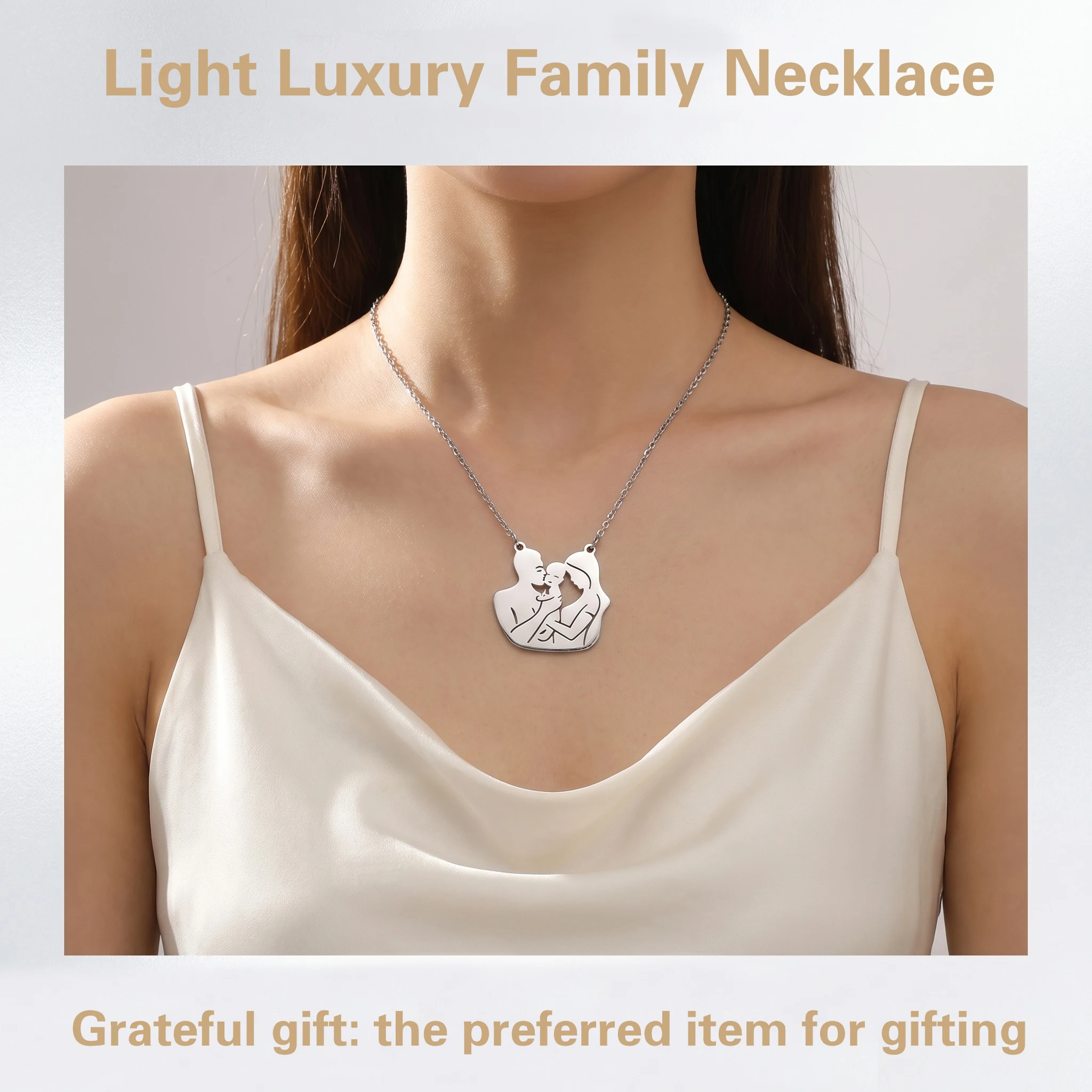 Creative design for a family of three, with smooth lines outlining a warm scene of the whole family embracing each other, full o