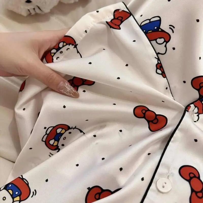 Hello Kitty Pajamas Bow Cute Home Clothes Girls Spring and Summer New Long-Sleeved Trousers Suit Comfortable Can Be Worn Outside