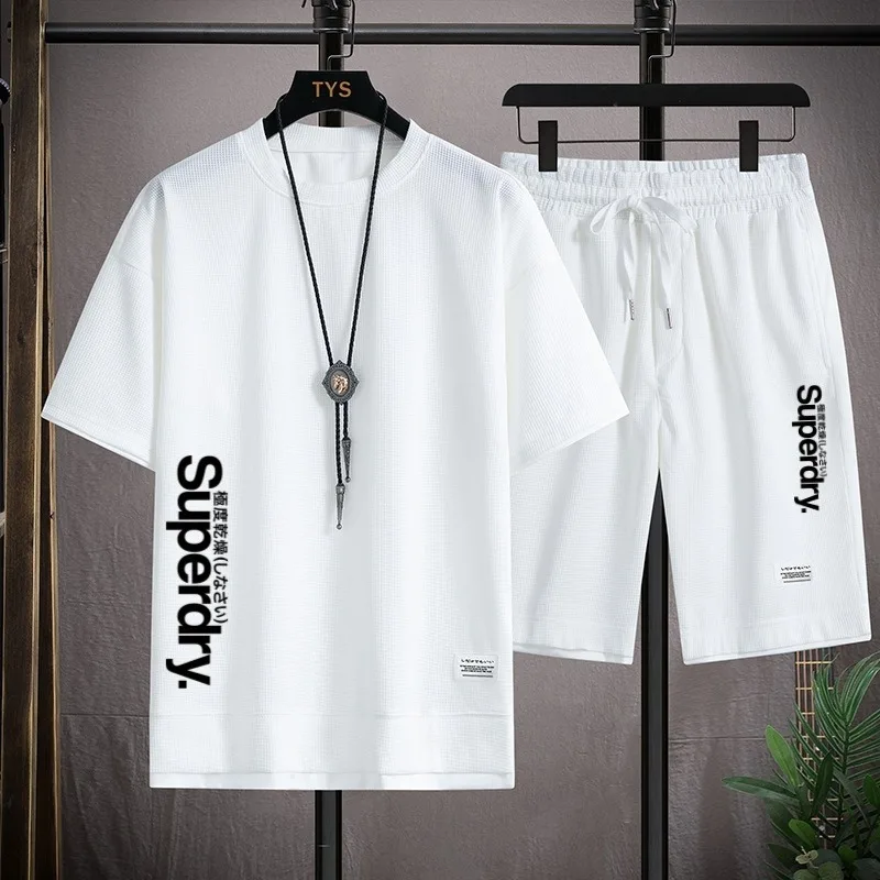 

Men's Summer Sports Set Casual Breathable Short-Sleeved T-Shirt And Shorts Two-Piece Fashionable Printed Teddy Bear Design