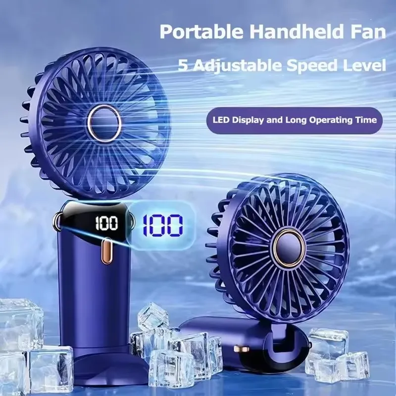 

Type-C-Foldable Handheld Mini Fan - 5 Speed Rechargeable Neck Hanging Fan with 3000mAh Battery | Phone Stand & Display Screen