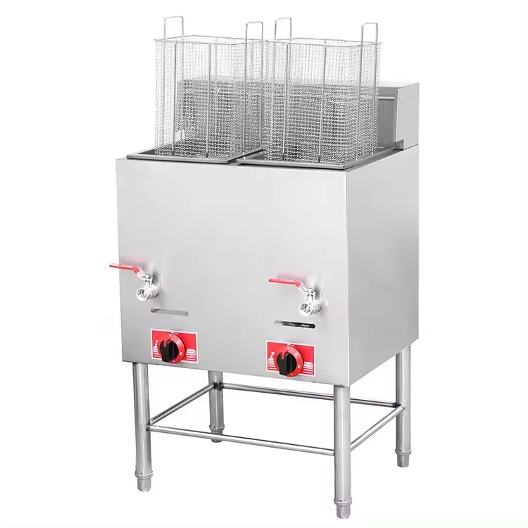 Factory Outlet Gas Chicken Fryer 2 Tank 2 Basket Commercial Deep Potato Chips Fryer Factory Outlet