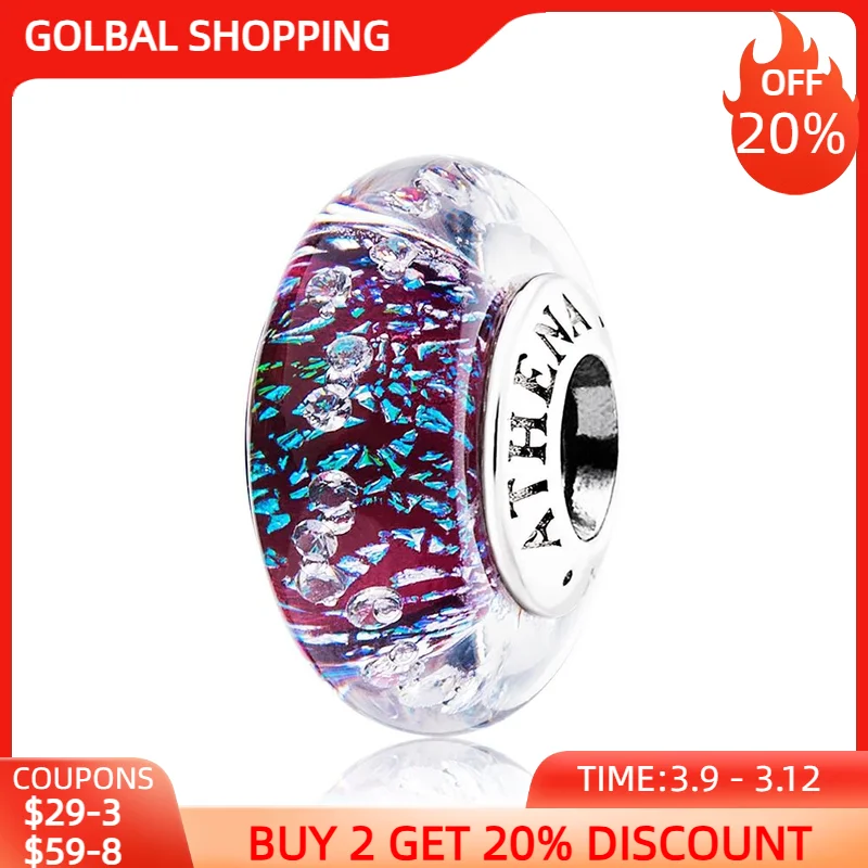 ATHENAIE – breloques en verre de Murano, argent 925, violet foncé, scintillant, multi-clair, pour tous les Bracelets européens de bricolage, pour femmes