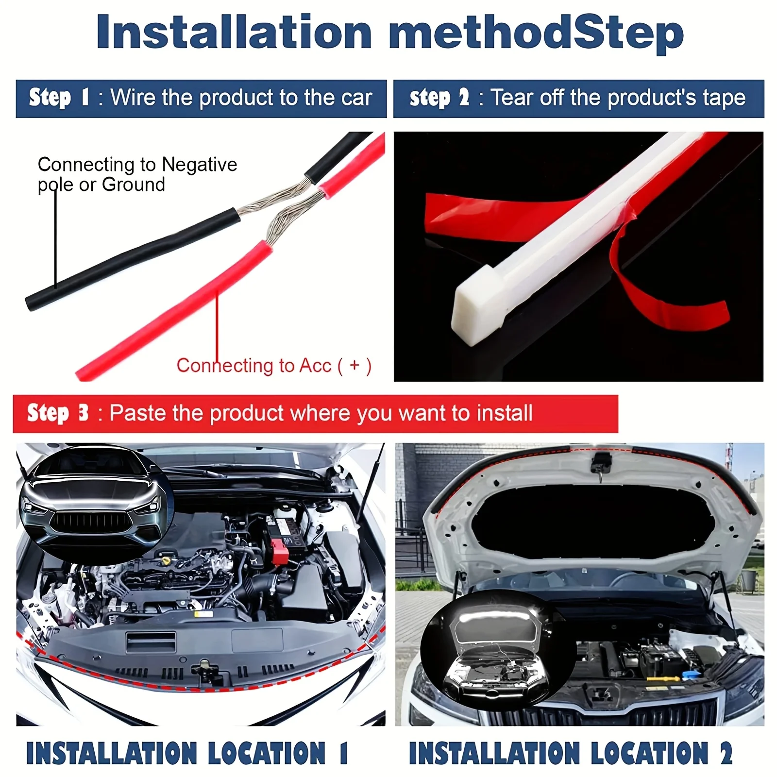 59-70'' Exterior Car Hood Light Strip, 12V Flexible DRL LED Strip, with Start Scanning Led Hood Glow Lights for Cars Trucks SUV view 6