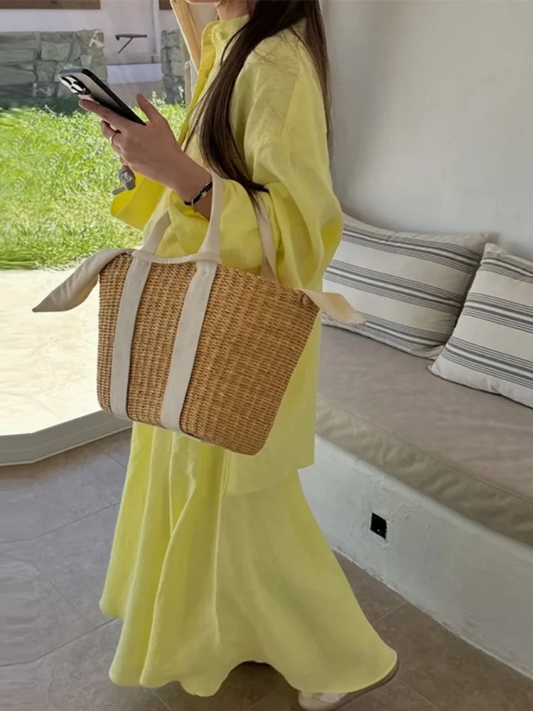 Wmstar Zweiteiliges Set für Damen, Großhandel, Damenbekleidung, 2025, Sommer, neu, lässig, locker, langärmelig, Rock, gelb, modisch